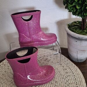 Ugg Kids Glitter Pink Rain Boot Size 7.